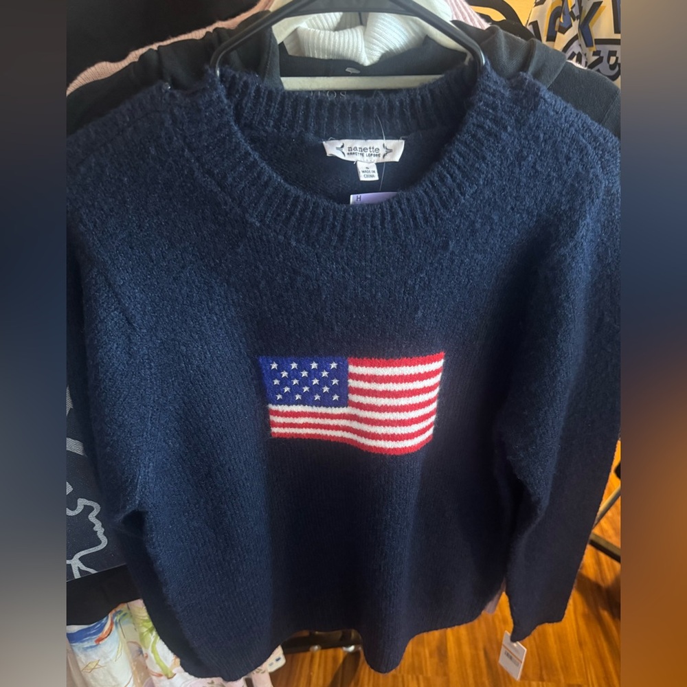 Nanette Lepore Dark Blue Sweater with Flag Design - Picture 4 of 5